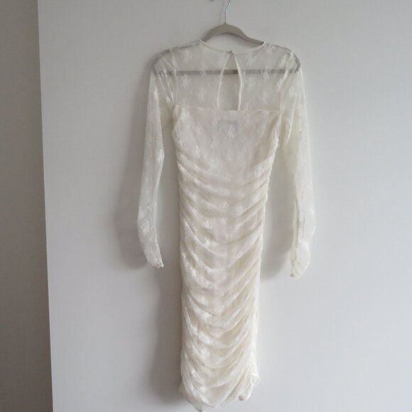 BHLDN Bailee White Lace Ruched Stretch Bodycon Dress Romantic Wedding Size S - Picture 11 of 14